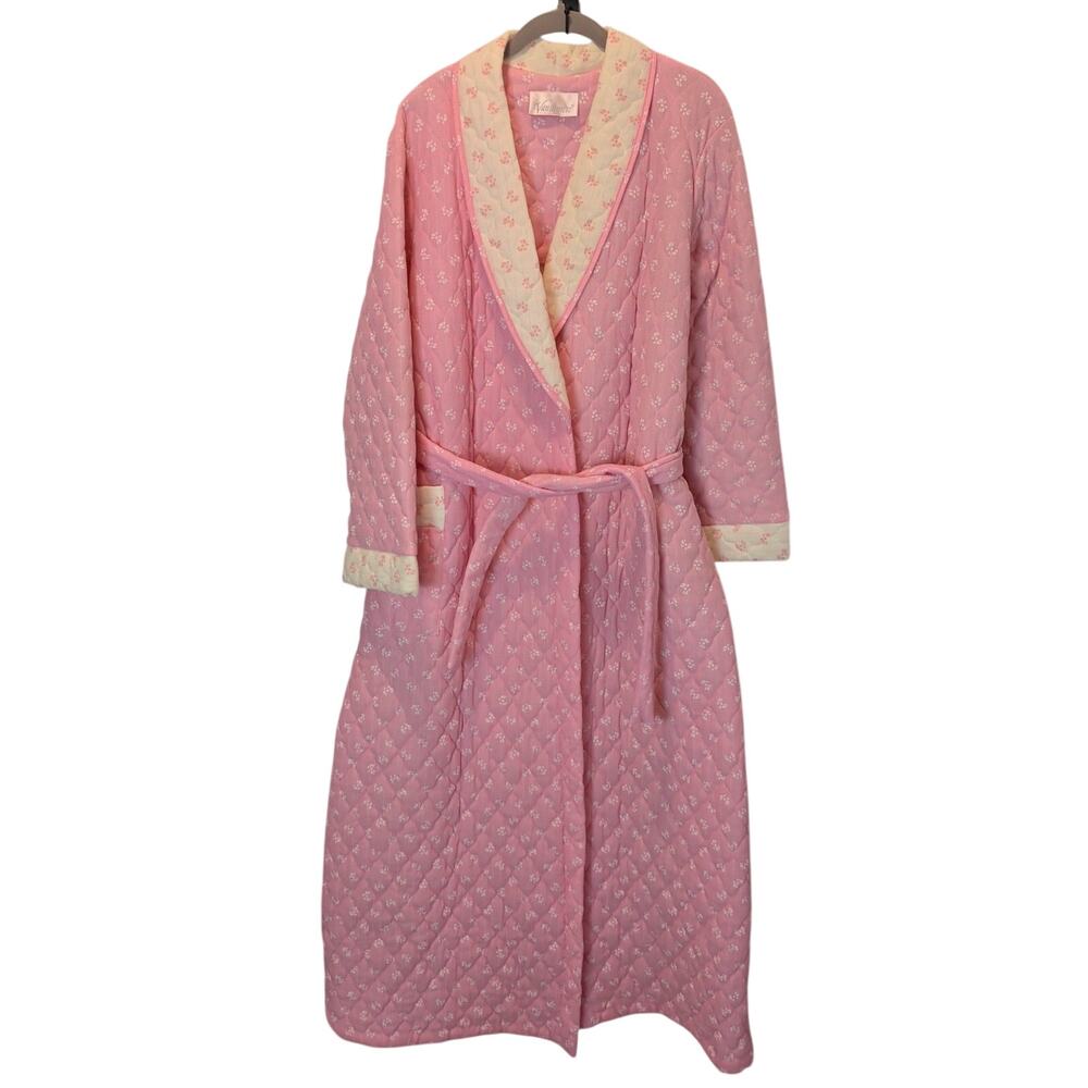 Vintage 60s Windemere Women's Sz M Pink Bow Print Quilted Puffy Robe